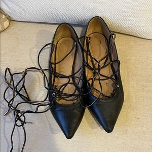 Aldo Black Pointed Toe Lace-Up Flats